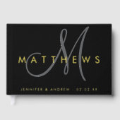 Modern minimalistisch zwart grijs monogram bruilof gastenboek (Voorkant)