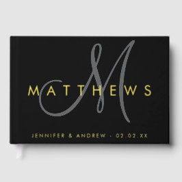 Modern minimalistisch zwart grijs monogram bruilof gastenboek