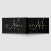 Modern minimalistisch zwart grijs monogram bruilof gastenboek (Volledig)