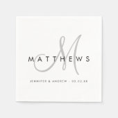 Modern minimalistisch zwart grijs monogram huwelij servet (Voorkant)