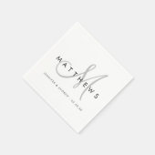 Modern minimalistisch zwart grijs monogram huwelij servet (Hoek)