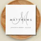 Modern minimalistisch zwart grijs monogram huwelij servet