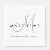 Modern minimalistisch zwart grijs monogram huwelij servet
