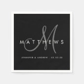 Modern minimalistisch zwart grijs monogram huwelij servet (Voorkant)