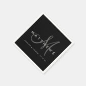 Modern minimalistisch zwart grijs monogram huwelij servet (Hoek)