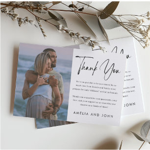 Modern minimalistisch zwart handgeschreven script bedankkaart