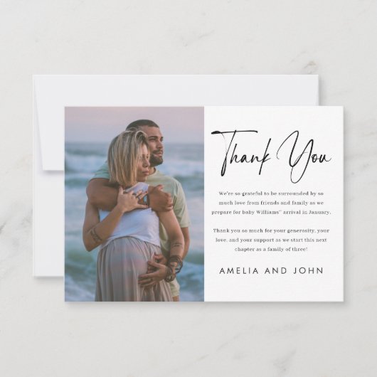 Modern minimalistisch zwart handgeschreven script bedankkaart (Voorkant)