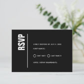 Modern minimalistisch zwart huwelijk RSVP kaartje (Staand voorkant)
