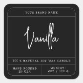 Modern minimalistisch zwart kaarsenlabel vierkante sticker (Voorkant)