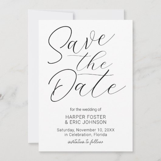 Modern Minimalistisch Zwart Manuscript sparen de D Aankondiging (Voorkant)