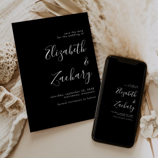 Modern Minimalistisch Zwart Manuscript sparen de D Aankondiging