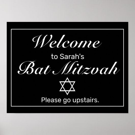 Modern minimalistisch zwart Mitzvah welkomstteken Poster (Voorkant)