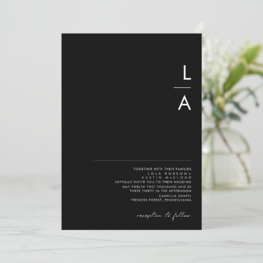 Modern minimalistisch | Zwart monogram huwelijk Kaart (Staand voorkant)