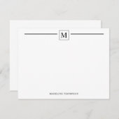 Modern minimalistisch zwart monogram lijnplein notitiekaartje (Voorkant / Achterkant)
