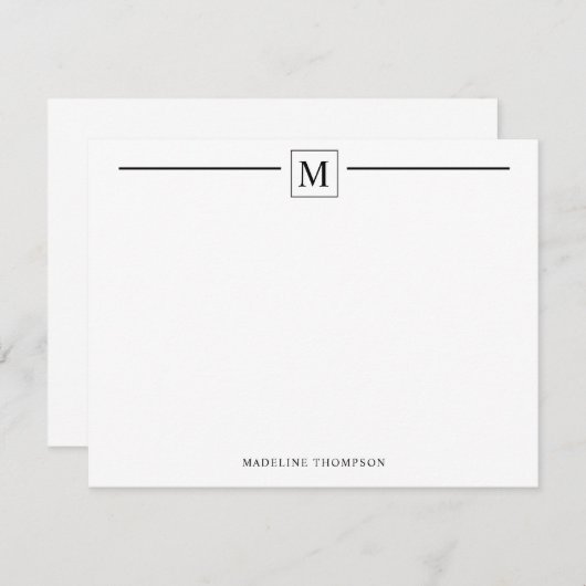 Modern minimalistisch zwart monogram lijnplein notitiekaartje (Voorkant / Achterkant)