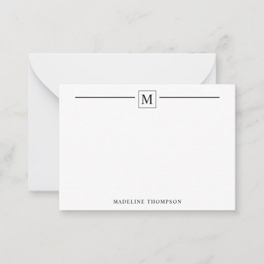 Modern minimalistisch zwart monogram lijnplein notitiekaartje (Voorkant)