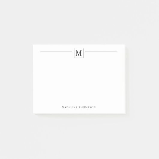 Modern minimalistisch zwart monogram lijnplein post-it® notes (Voorkant)