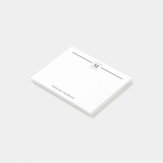 Modern minimalistisch zwart monogram lijnplein post-it® notes (Schuin)