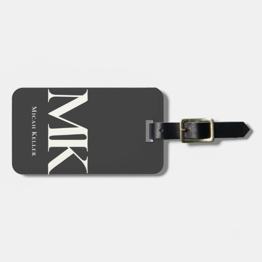 Modern minimalistisch zwart monogram zwart-wit bagagelabel (Voorkant horizontaal)