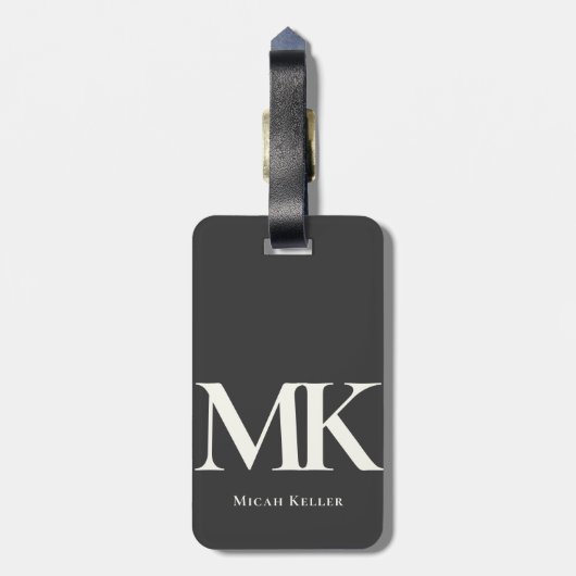 Modern minimalistisch zwart monogram zwart-wit bagagelabel (Achterkant verticaal)