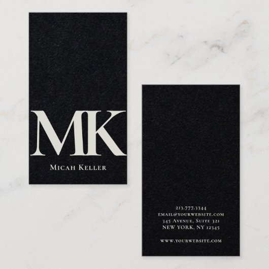 Modern minimalistisch zwart monogram zwart-wit visitekaartje (Voorkant / Achterkant)
