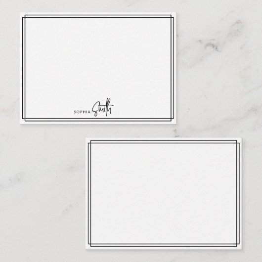 Modern minimalistisch zwart omzoomd stijlvol scrip notitiekaartje (Voorkant / Achterkant)