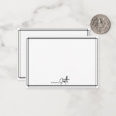 Modern minimalistisch zwart omzoomd stijlvol scrip notitiekaartje (Voorkant / Achterkant in situ)