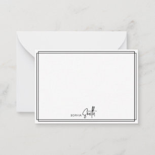 Modern minimalistisch zwart omzoomd stijlvol scrip notitiekaartje