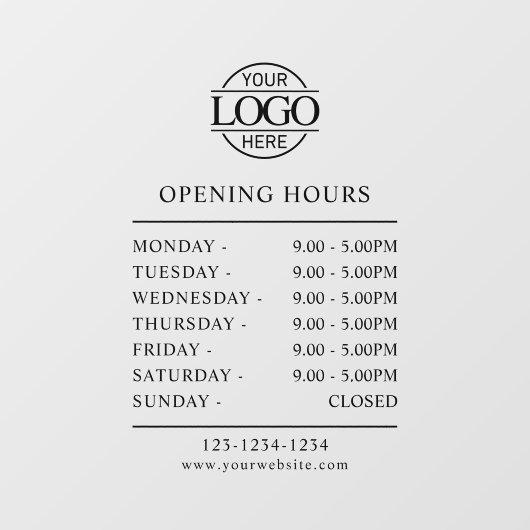 Modern minimalistisch zwart | Openingstijden van b Raamsticker (Vel)