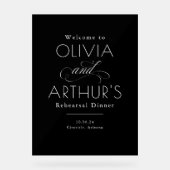 Modern minimalistisch zwart repetitie diner welkom acryl bord (Voorkant)