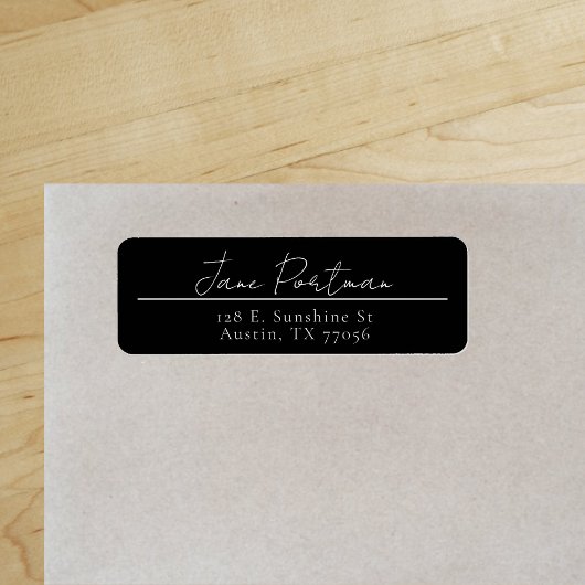 Modern minimalistisch zwart retour adres label