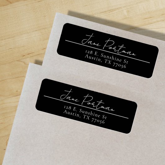 Modern minimalistisch zwart retour adres label