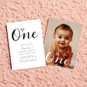 Modern minimalistisch zwart script 1e verjaardag f kaart