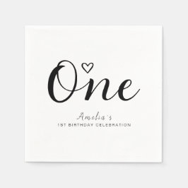 Modern minimalistisch zwart script 1e verjaardag servet