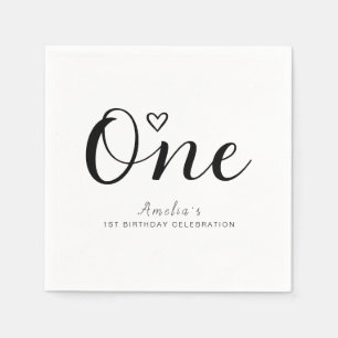 Modern minimalistisch zwart script 1e verjaardag servet