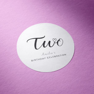 Modern minimalistisch zwart script 2e verjaardag ronde sticker