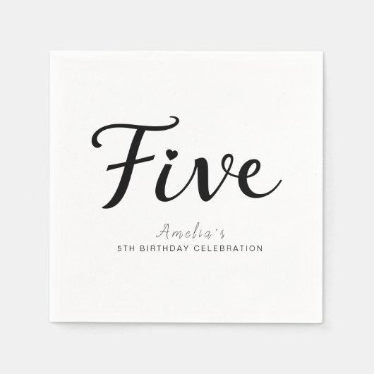 Modern minimalistisch zwart script 5e verjaardag p servet (Voorkant)