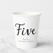 Modern minimalistisch zwart script 5e verjaardag papieren bekers (Voorkant)