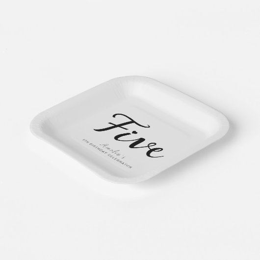 Modern minimalistisch zwart script 5e verjaardag papieren bordje (Gebogen)