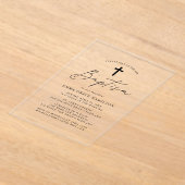Modern minimalistisch zwart Script Baptisme Acryl Uitnodigingen (Laagn)