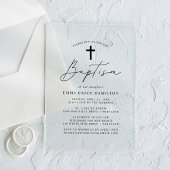 Modern minimalistisch zwart Script Baptisme Acryl Uitnodigingen
