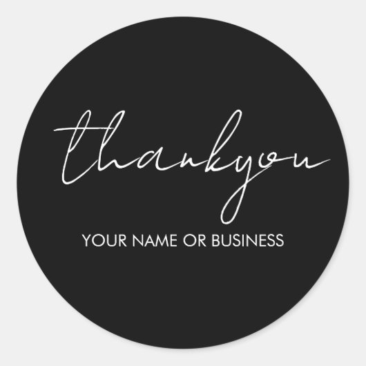 Modern minimalistisch zwart script bedankt ronde sticker (Voorkant)