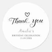 Modern minimalistisch zwart script bedankt ronde sticker (Voorkant)