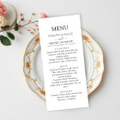 Modern minimalistisch zwart script bruiloft diner menu
