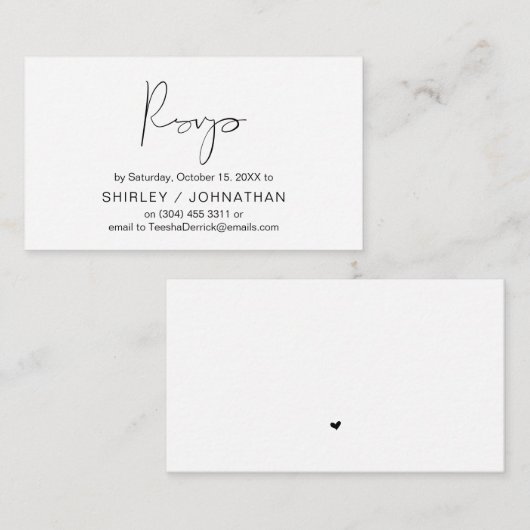 Modern minimalistisch zwart script, bruiloft RSVP Informatiekaartje (Voorkant / Achterkant)