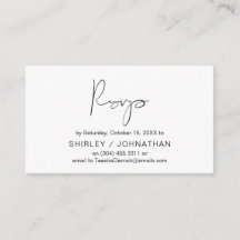 Modern minimalistisch zwart script, bruiloft RSVP