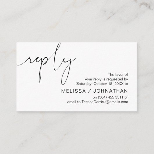 Modern minimalistisch zwart script, bruiloft RSVP Informatiekaartje (Voorkant)