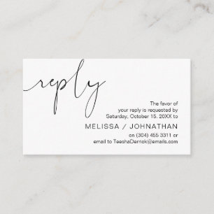 Modern minimalistisch zwart script, bruiloft RSVP Informatiekaartje