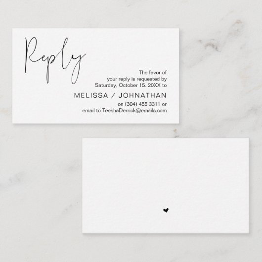 Modern minimalistisch zwart script, bruiloft RSVP Informatiekaartje (Voorkant / Achterkant)