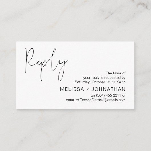 Modern minimalistisch zwart script, bruiloft RSVP Informatiekaartje (Voorkant)